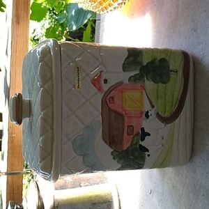 Vintage 1982 Otagiri Japan hand painted cow farmhouse cookie jar